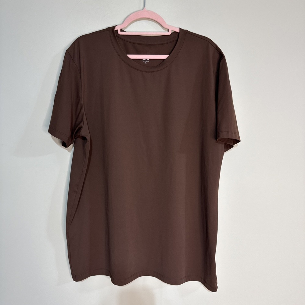 Alo Yoga Conquer Reform Crewneck Tee Men Short Sleeve Shirt Size XL Brown #168